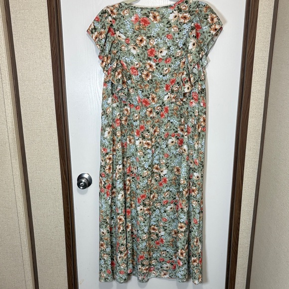 SHEIN Curve Boho Cottagecore Sage Green Floral Ruffle Maxi Dress size 2XL - Picture 2 of 11
